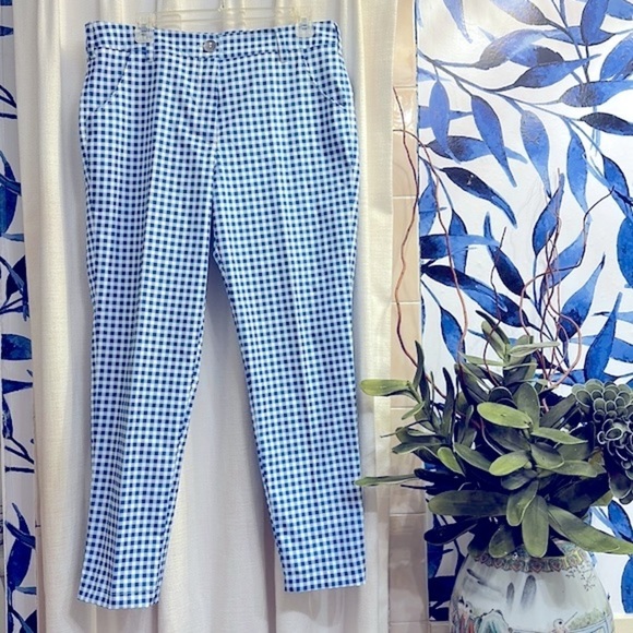 NWOT Women’s GG Blue Mod Gingham Coolmax Lycra & Polyester Ankle Golf Pants 10 - Picture 1 of 8